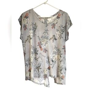 Rachel Ashwell Top Women’s XL Gray Floral 100% Linen Button Down Back Blouse